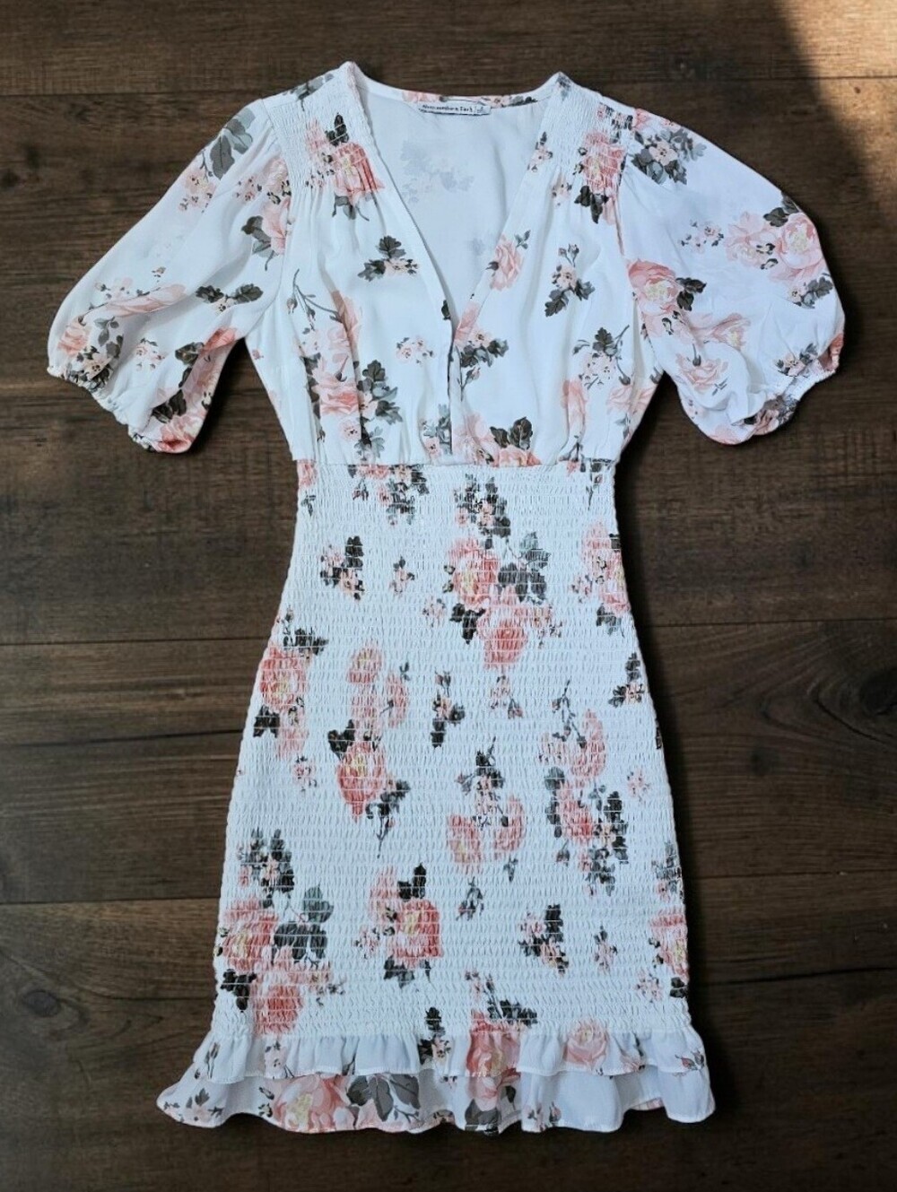 Abercrombie & Fitch Floral Smocked Mini Dress Puff Sleeve Cottagecore Romantic.